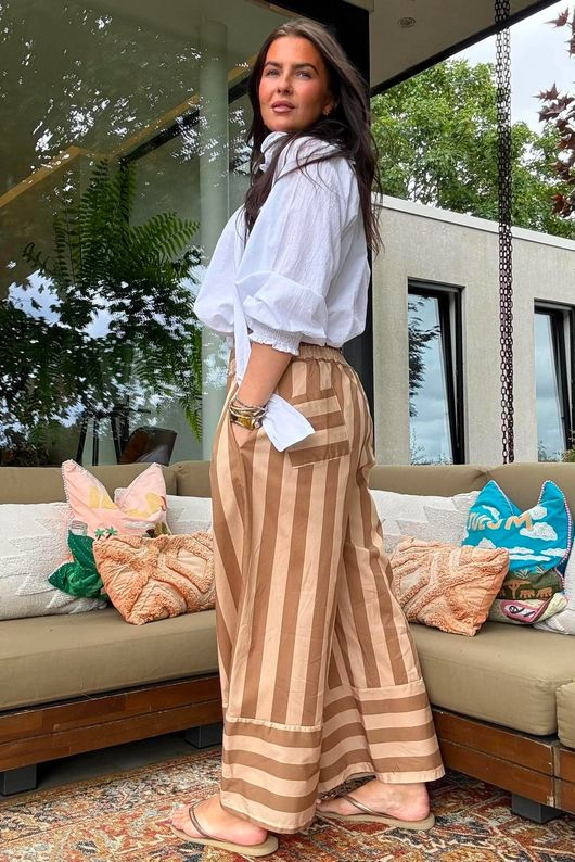 Bloc Stripe Wide Leg Pant Nutmeg & Cedar